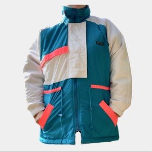 Vintage 90s colorblock ski jacket neon coat parka blue white orange